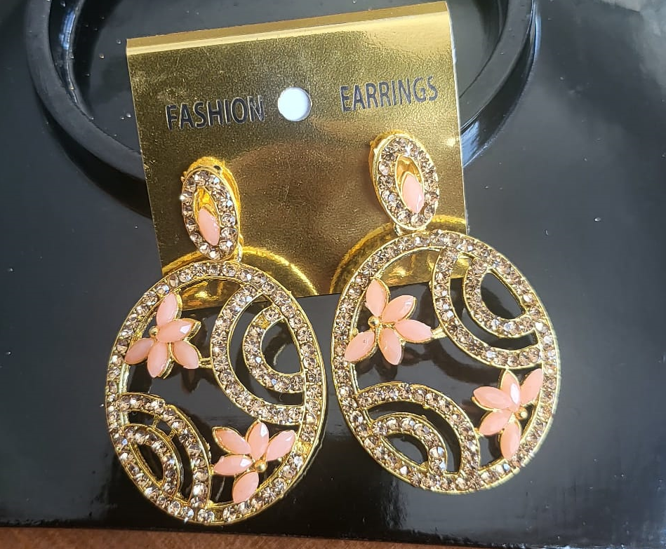 Statement Round Earring with Pink Flower -E16