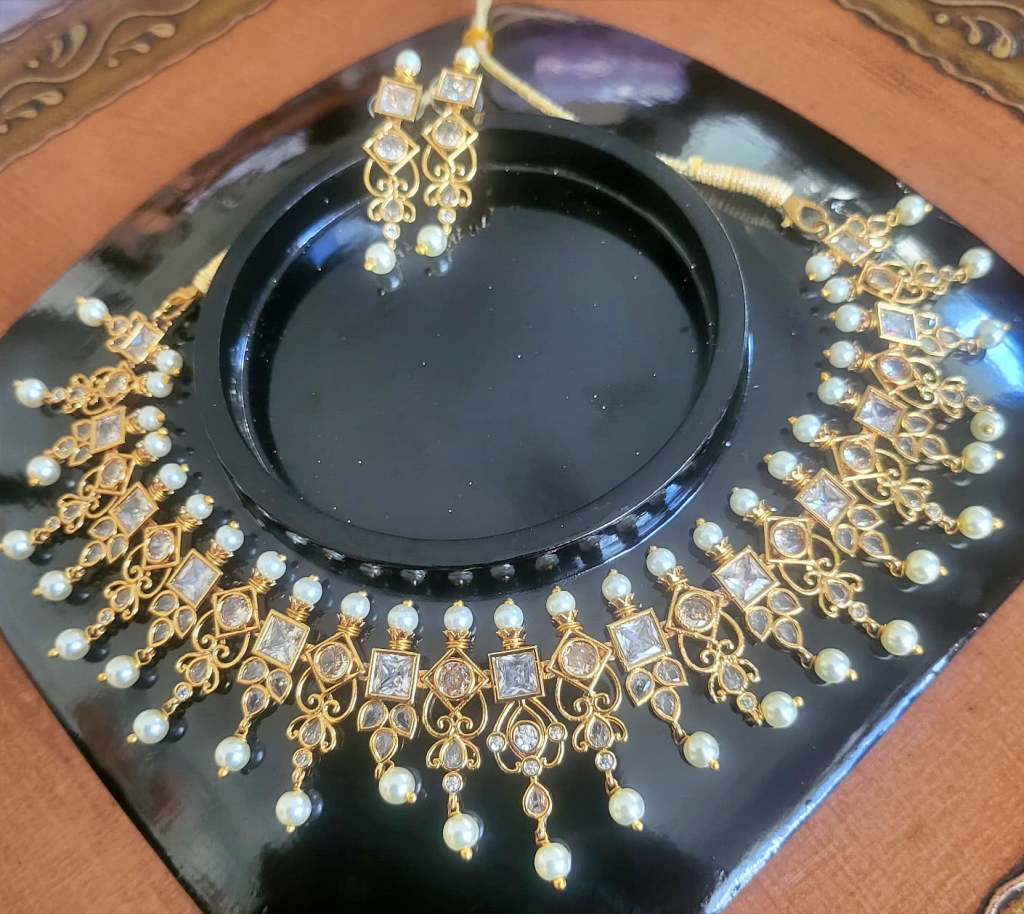 Kundan Stone Work Necklace & Earring Set - N16