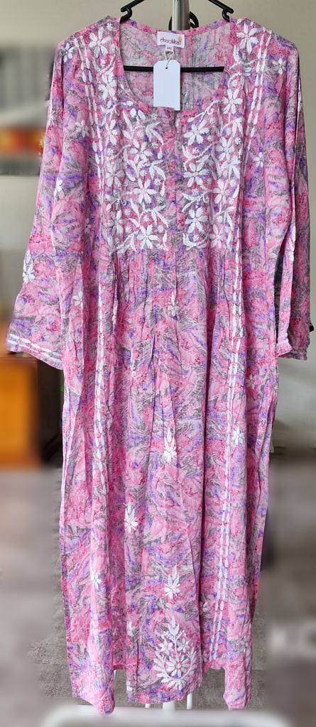 Pink Mul Cotton Chikankari Kurti - KC2
