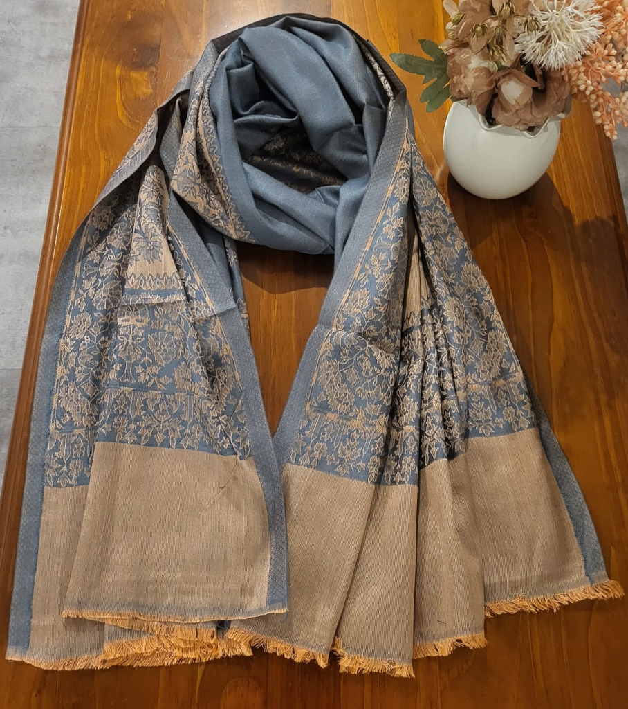 Pashmina Stole Grey & Brown Floral Patterns - SHDH17