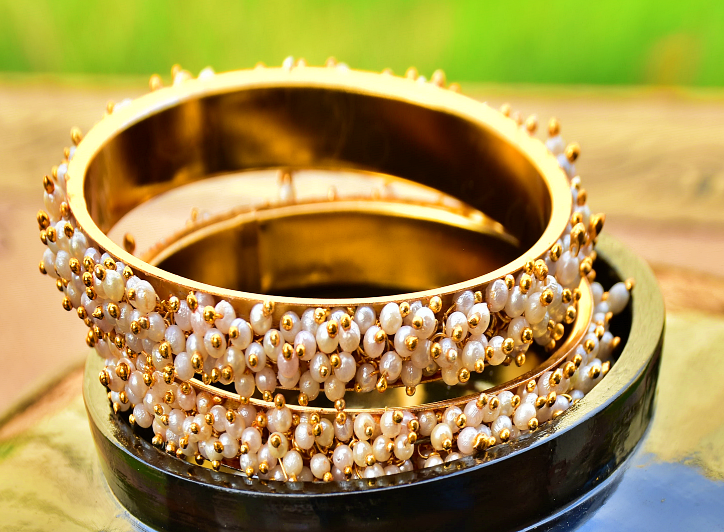 Gold Pearl Bangle Set - J13