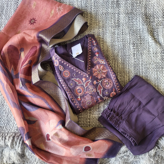 Purple and Pink Muslin Silk Salwar Set - CST2