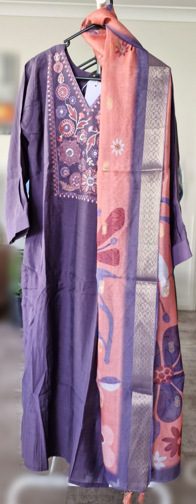 Purple and Pink Muslin Silk Salwar Set - CST2