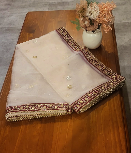 Elegant Baby Pink & Red Dupatta- DJM1