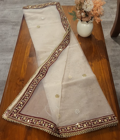 Elegant Baby Pink & Red Dupatta- DJM1