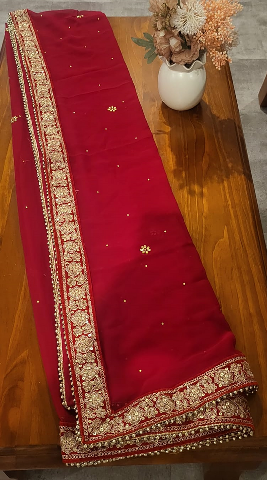 Red Dupatta with Sequin work- DJM3