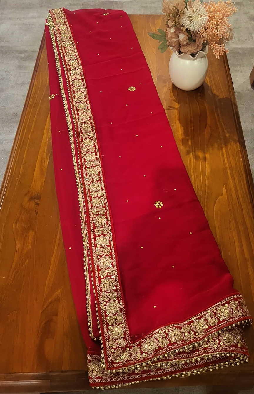 Red Dupatta with Sequin work- DJM3