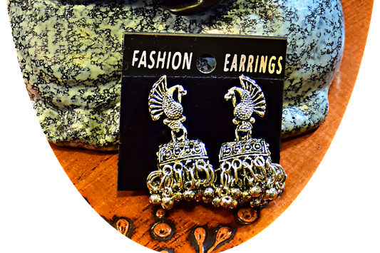 Peacock Design Silver Jhumka - JM3