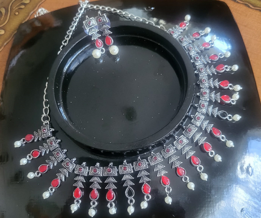 Red stone Necklace & Earring Set - Necklace19
