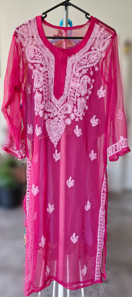 Pink with White embroidery Kurti - CS24