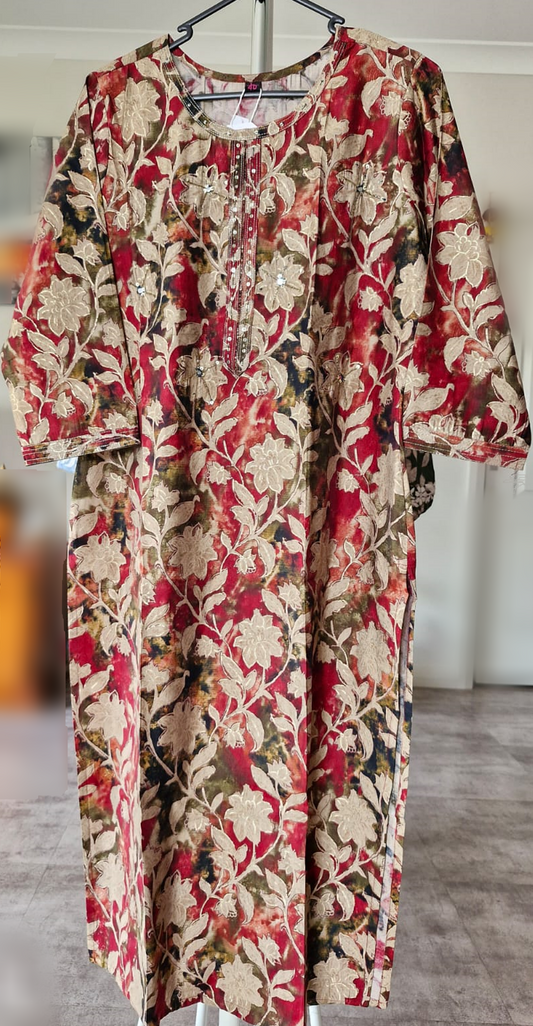 Red Floral Pattern Kurti - KM4