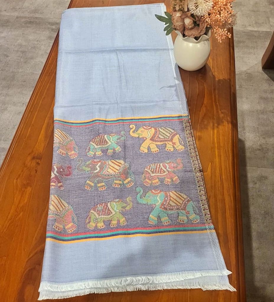 Pashmina Stole Light Blue with Elephant Pattern - SHDH11