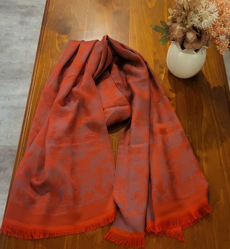 Pashmina Stole Red color with Floral Pattern - SHDH13