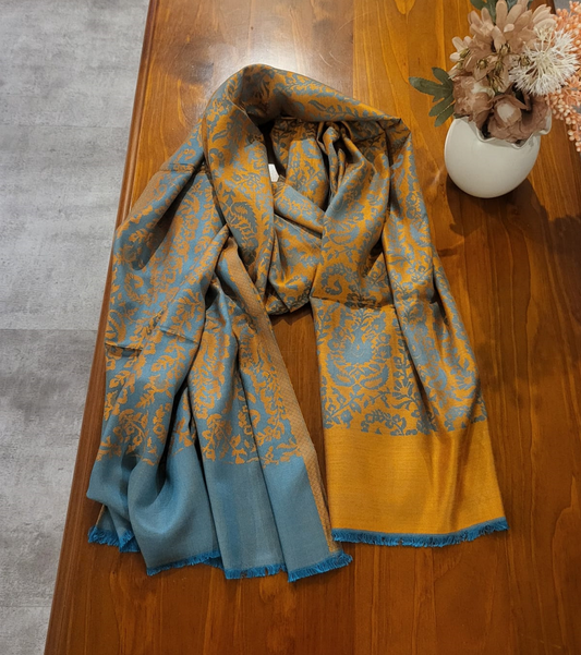 Pashmina Stole Orange & Blue Pattern - SHDH14