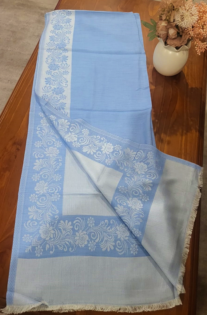 Pashmina Stole Light Blue with Floral Patterns - SHDH15