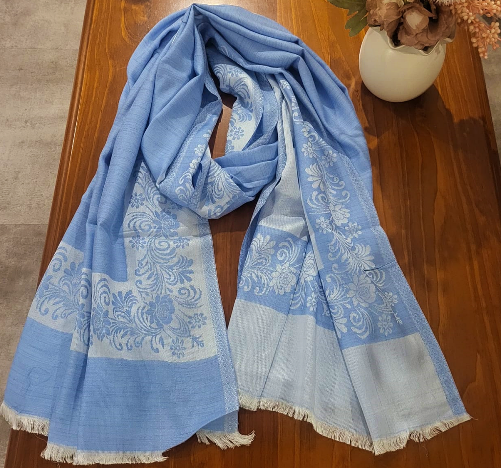 Pashmina Stole Light Blue with Floral Patterns - SHDH15