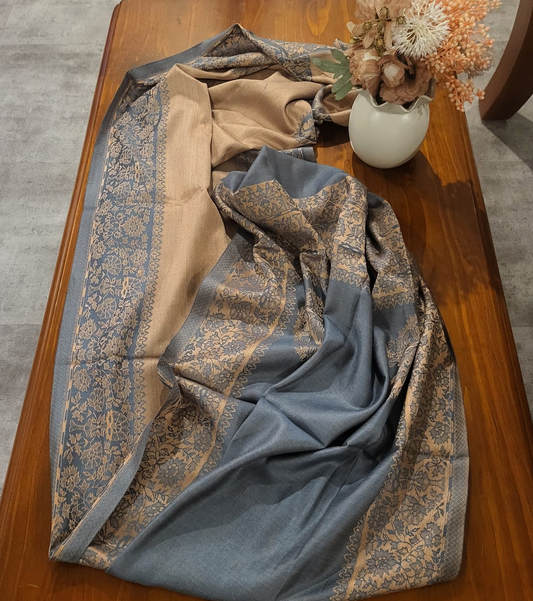 Pashmina Stole Grey & Brown Floral Patterns - SHDH17