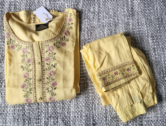 Yellow Floral Embroidery Design Salwar Set - CSA18