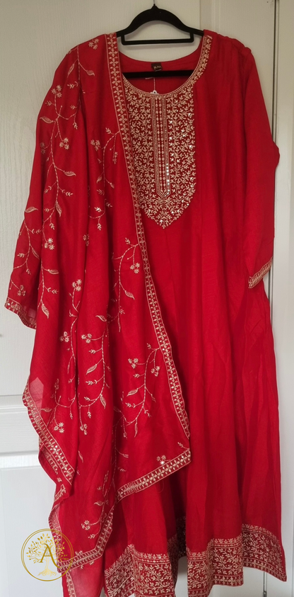 Red 3pc Salwar Set - CARA2515