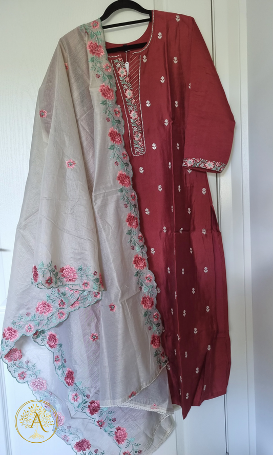 Red 3pc Salwar Set - CARA2502