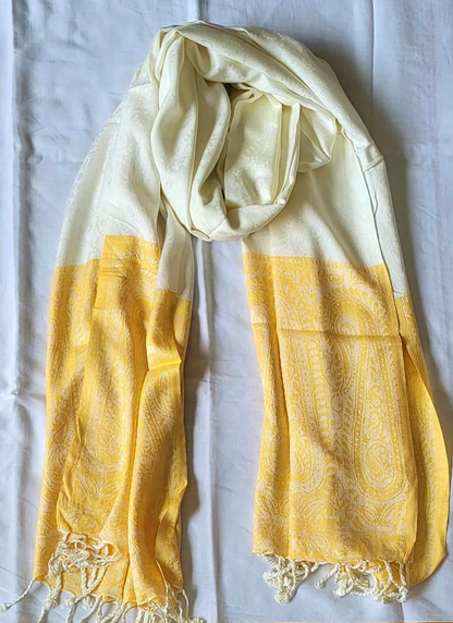 Semi Pashmina Stole Yellow & White -SHDH4