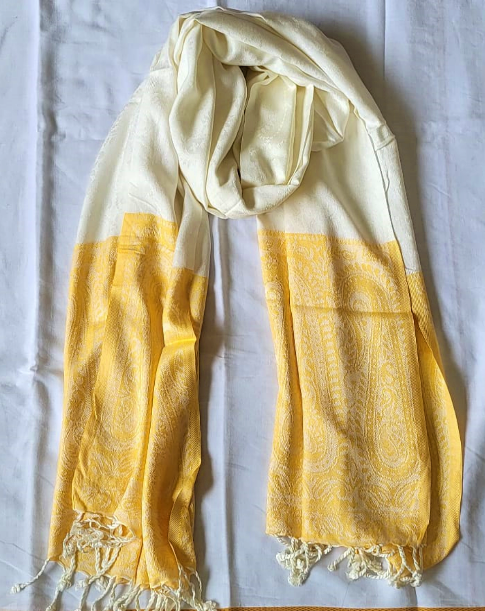 Semi Pashmina Stole Yellow & White -SHDH4