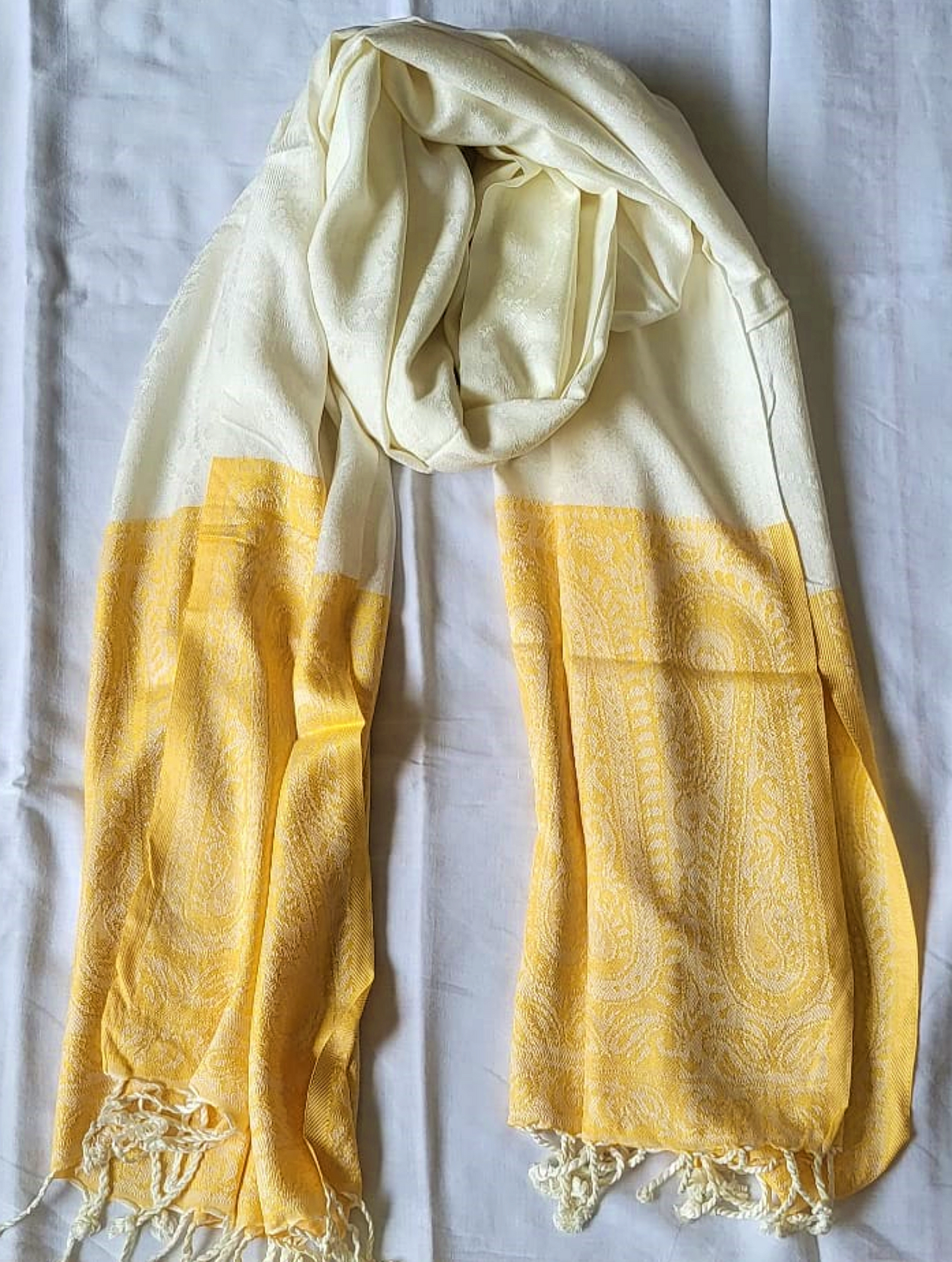 Semi Pashmina Stole Yellow & White -SHDH4