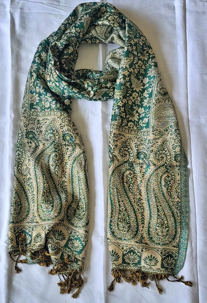 Semi Pashmina Stole Beige & Green - SHDH6