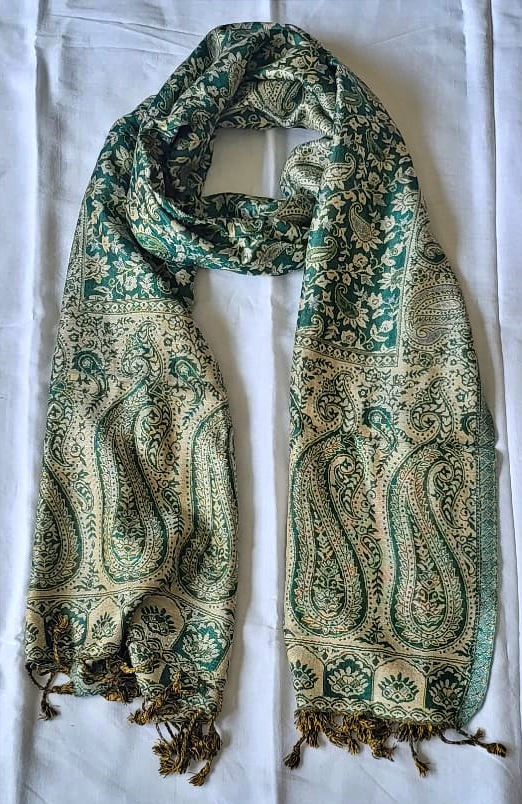 Semi Pashmina Stole Beige & Green - SHDH6