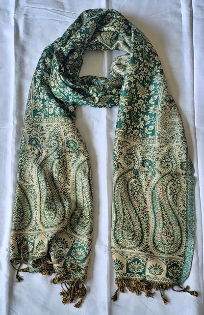 Semi Pashmina Stole Beige & Green - SHDH6