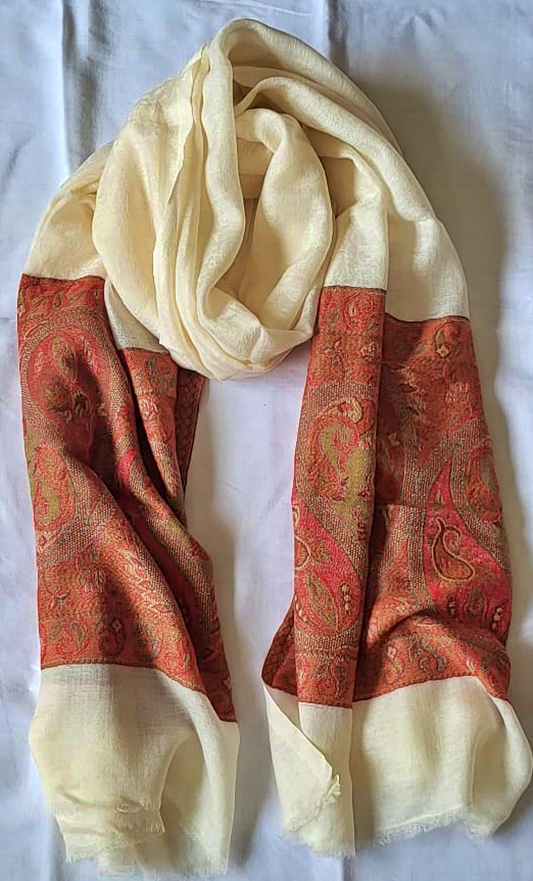 Pure Pashmina Stole Beige & Red  - SHDH7