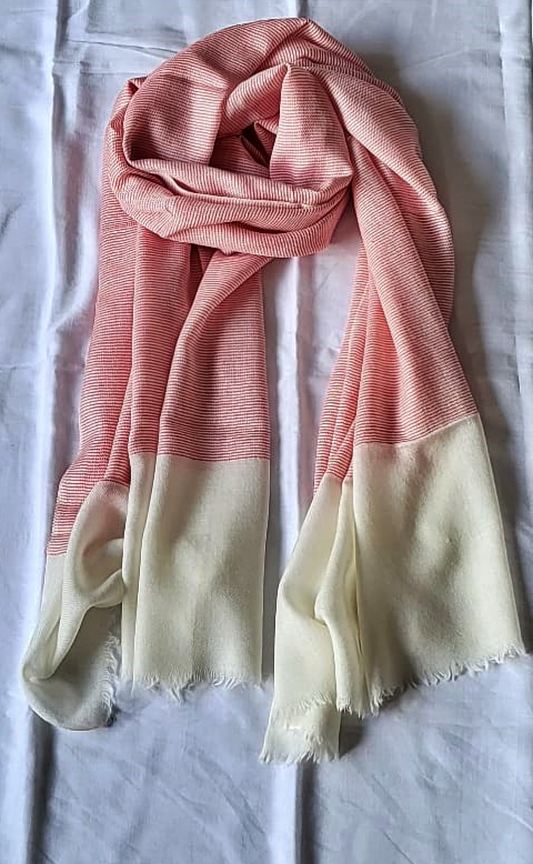 Pure Pashmina Stole Pink & White Striped -SHDH8