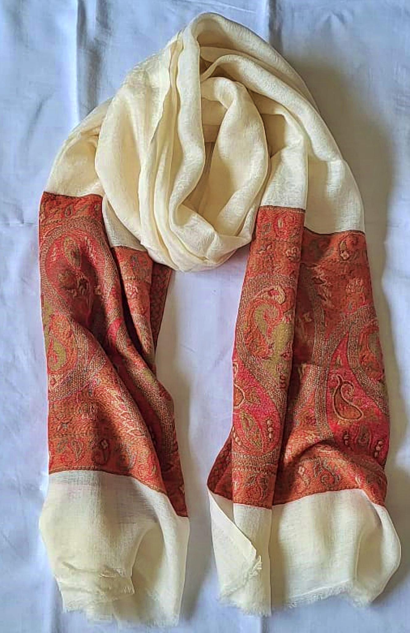 Pure Pashmina Stole Beige & Red  - SHDH7