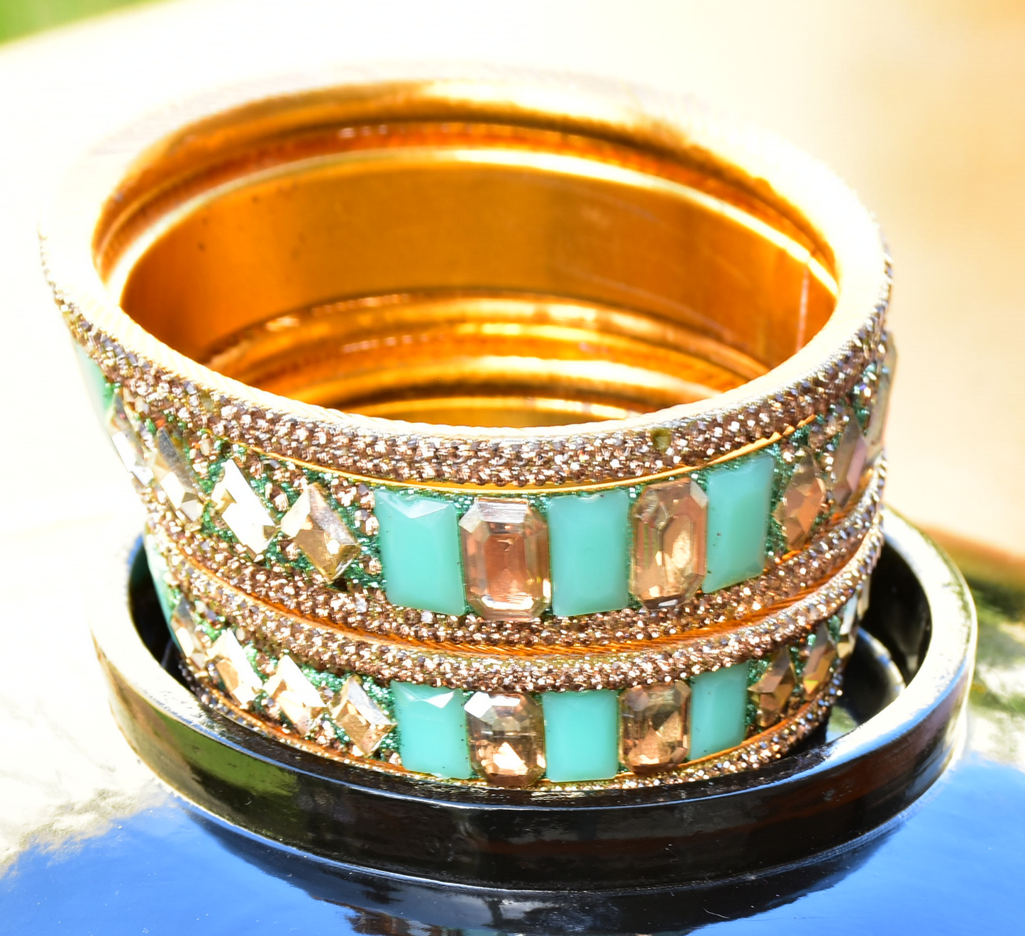 Gem Stone Bangles Set - j1