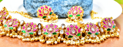 Pink Stone Necklace and Earring Set - j10