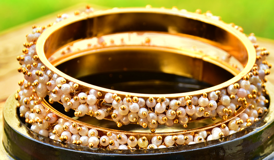 Gold Pearl Bangle Set - J13
