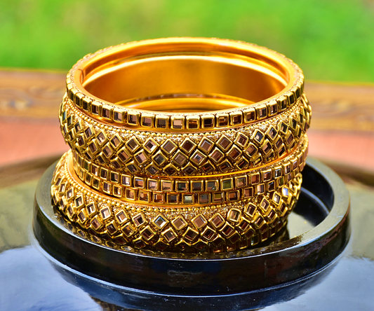 Gold Bangle Set with Mirror Work - J7