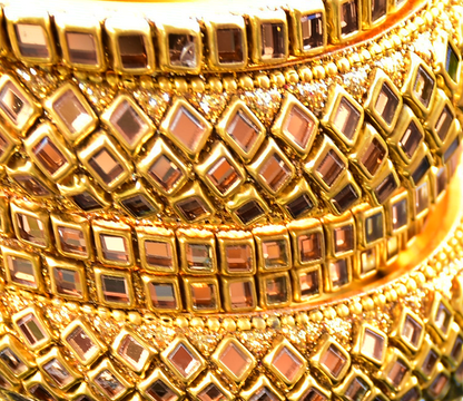 Gold Bangle Set with Mirror Work - J7