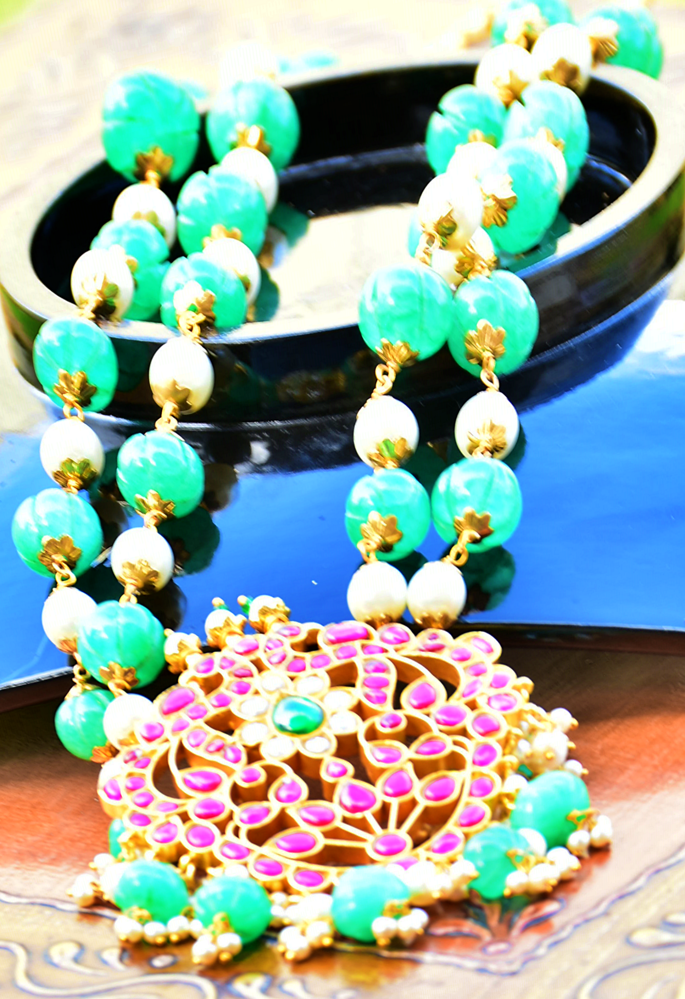 Long Necklace with Kemp Stone Pendant- j8