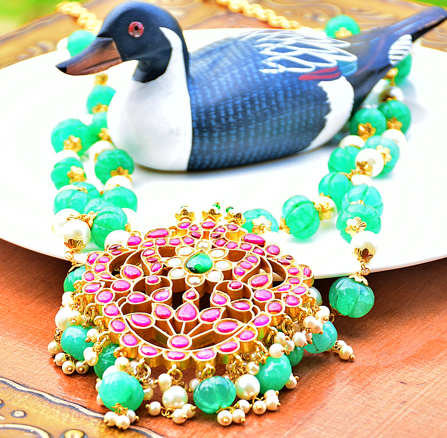 Long Necklace with Kemp Stone Pendant- j8