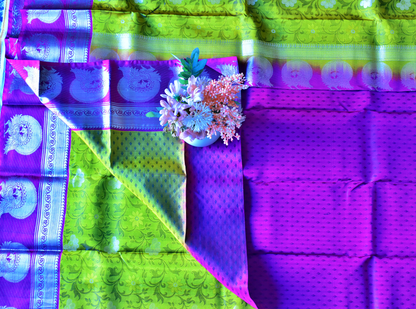 Korvai Kancheepuram Pure Silk Saree with Silver Zari Borders - ST3